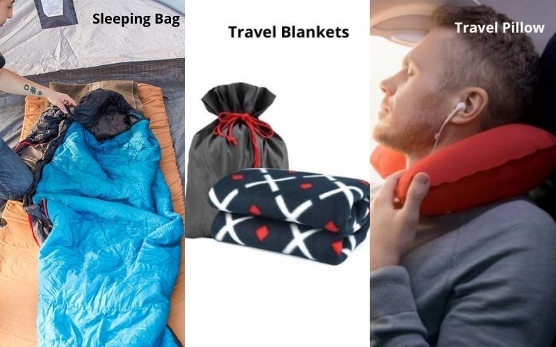 Sleeping Bag, Travel Blanket, and Travel Pillow