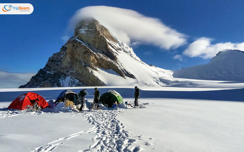 The snow capped Greater Himalayan Peaks of Nun and Kun Massif